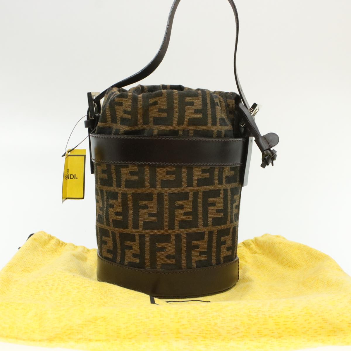 FENDI Zucca Canvas Shoulder Bag Brown Black Auth ar2901