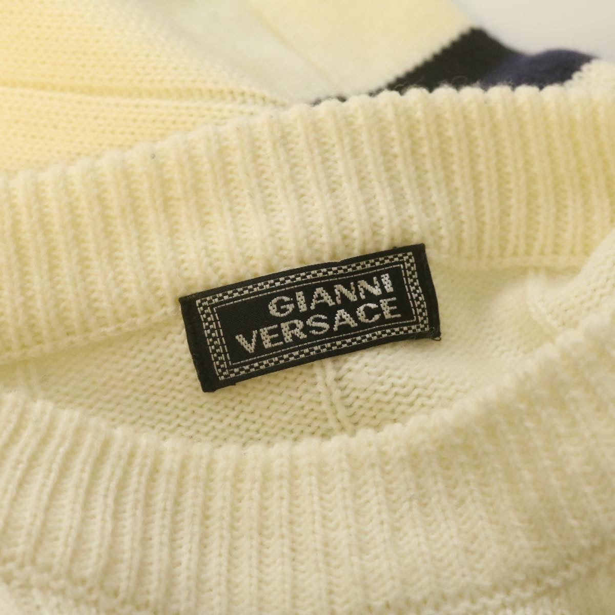 VERSACE Sweater Wool Acrylic White Navy Auth ar3898