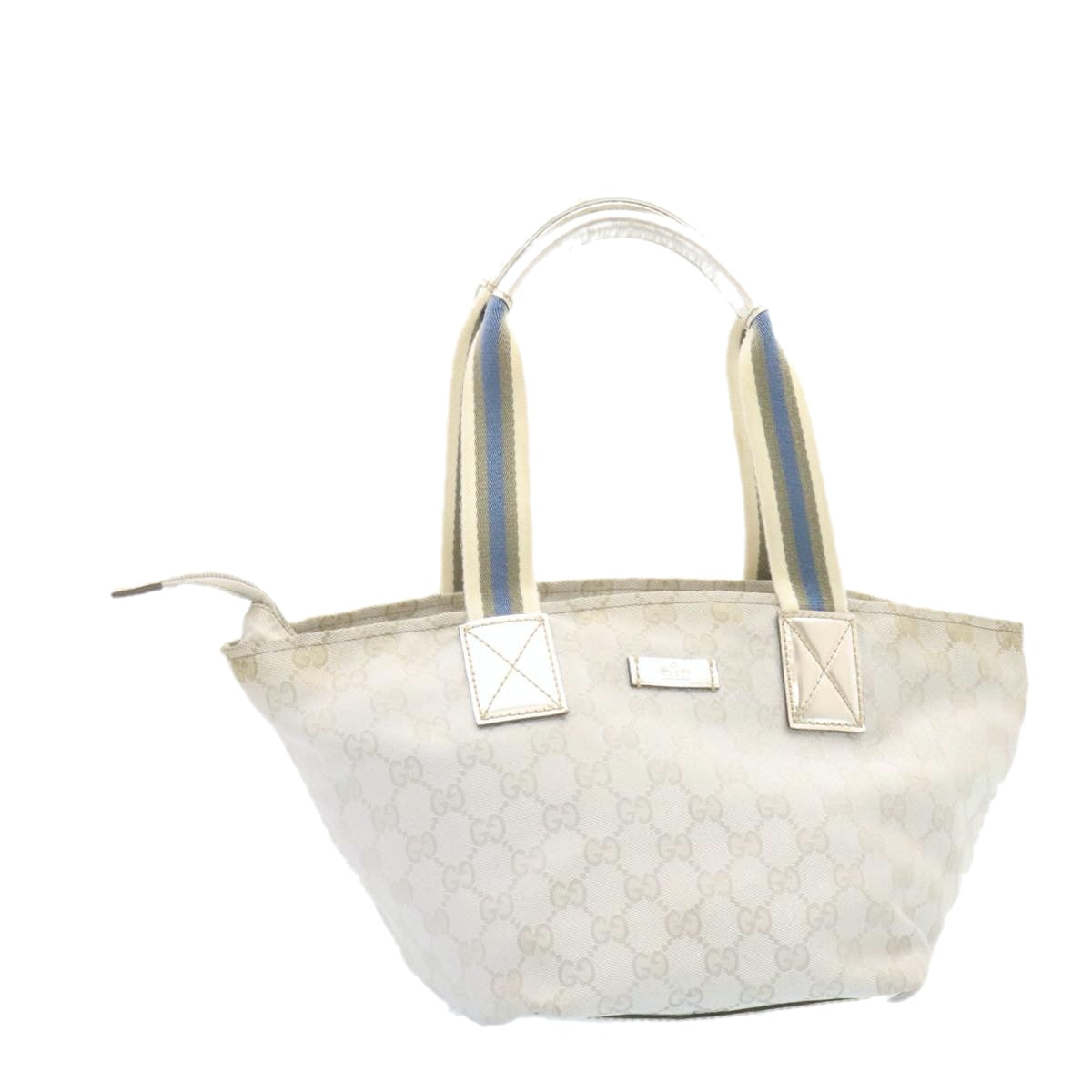GUCCI Sherry Line GG Canvas Tote Bag Silver Blue Auth ar4426