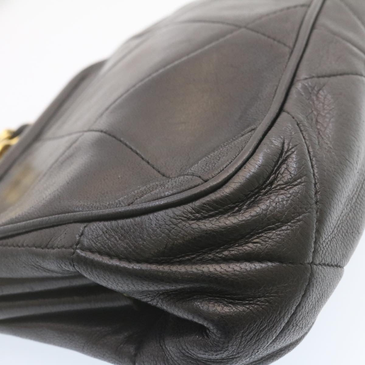 CHANEL Lamb Skin Chain Shoulder Bag Flame Purse Fringe Black CC Auth ar4585A