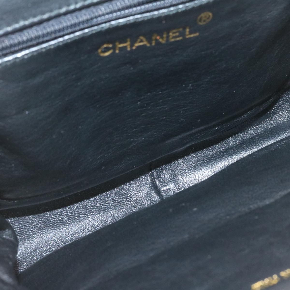 CHANEL Lamb Skin Chain Shoulder Bag Flame Purse Fringe Black CC Auth ar4585A