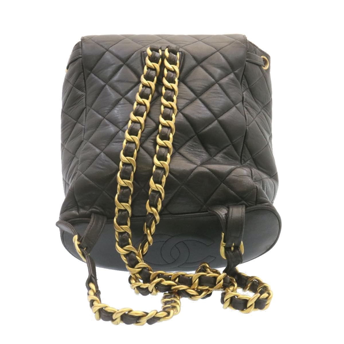 CHANEL Matelasse Backpack Leather Black Gold Tone CC Auth ar4662A