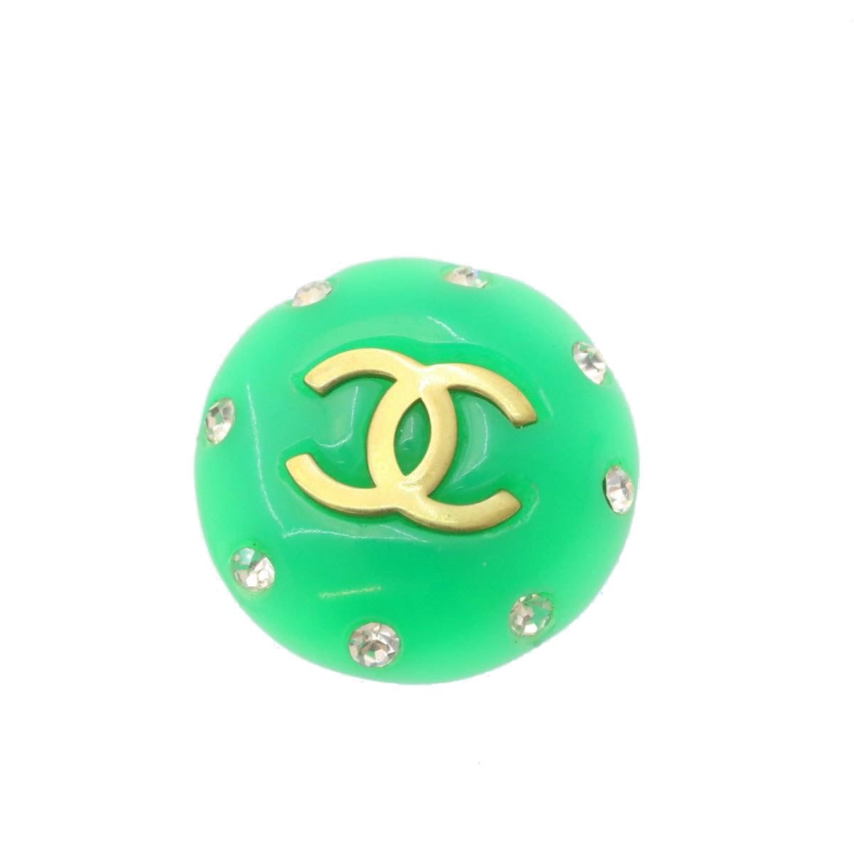 CHANEL Clip-on Earring Gold Tone Green CC Auth ar4783A