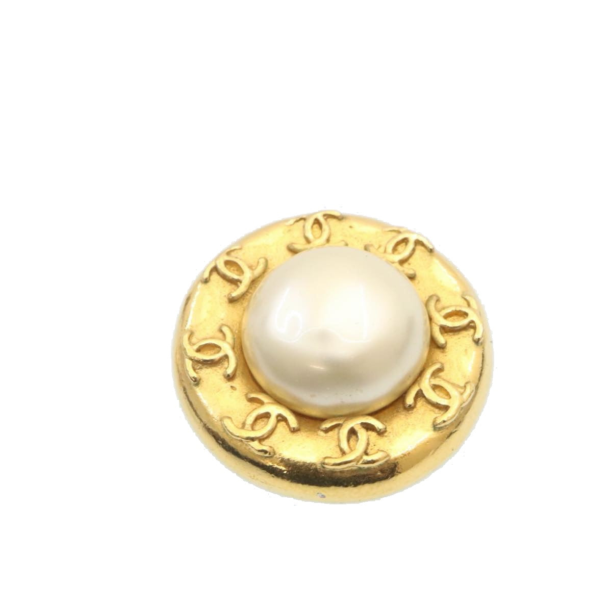 CHANEL Clip-on Earring Gold Tone White CC Auth ar4979