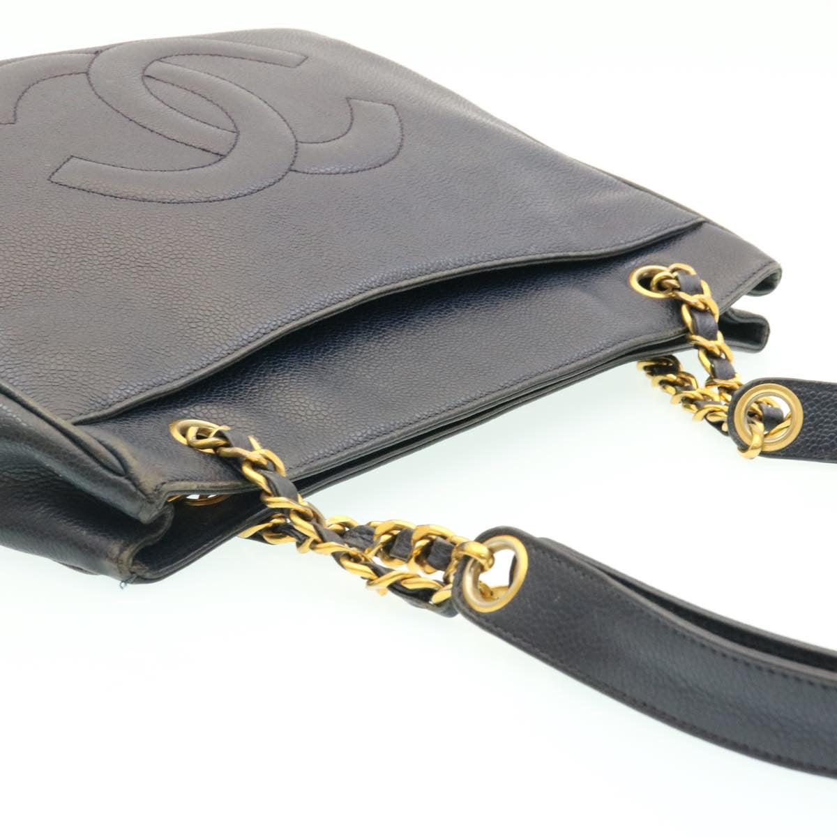 CHANEL Caviar Skin Chain Shoulder Bag Navy CC Auth ar5058A