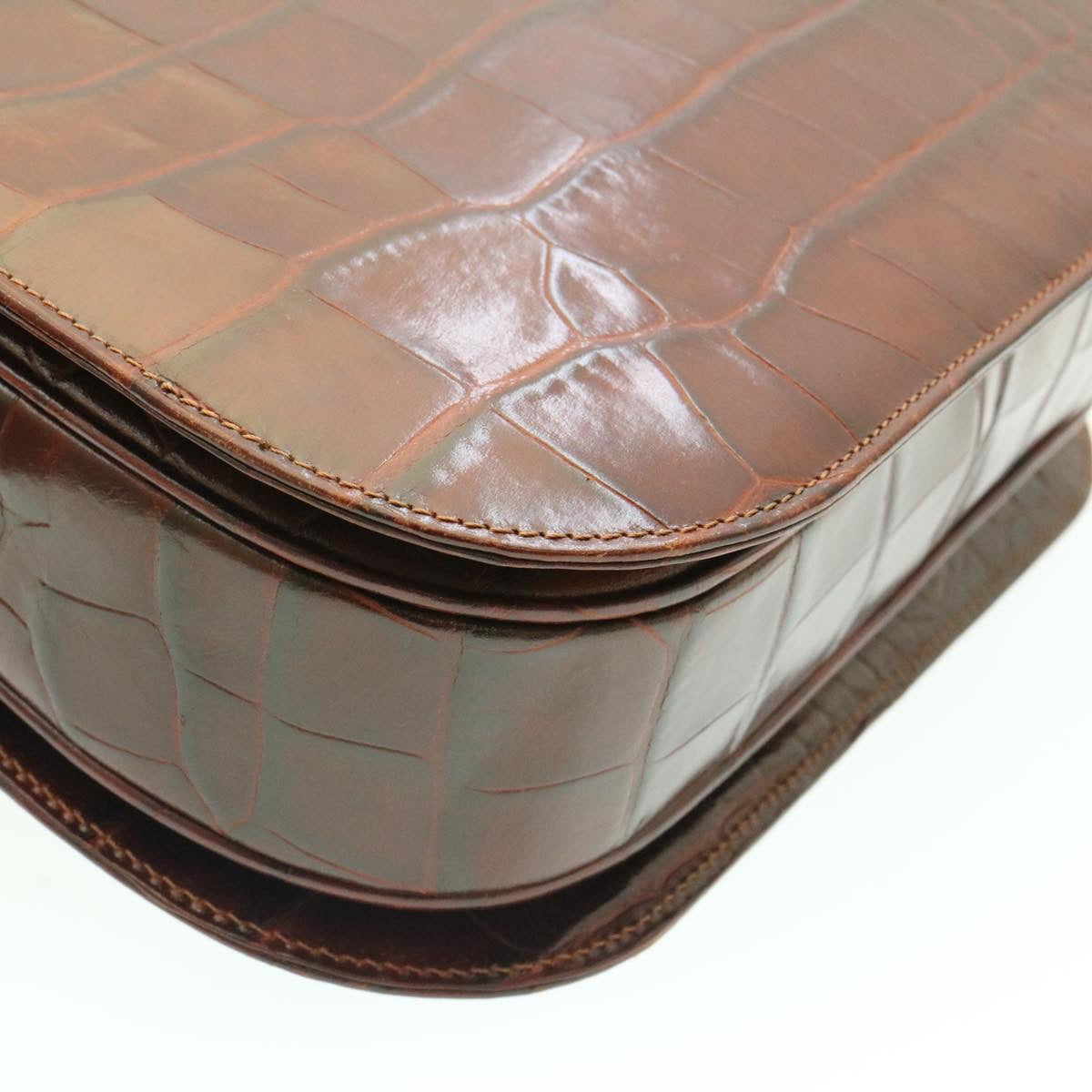 Gianni Versace Medusa Shoulder Bag Embossed Leather Brown Auth ar5059