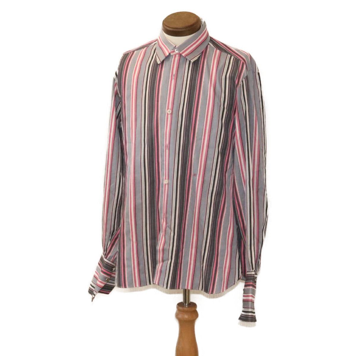 HERMES Stripe Shirt Pink Gray Auth ar5157
