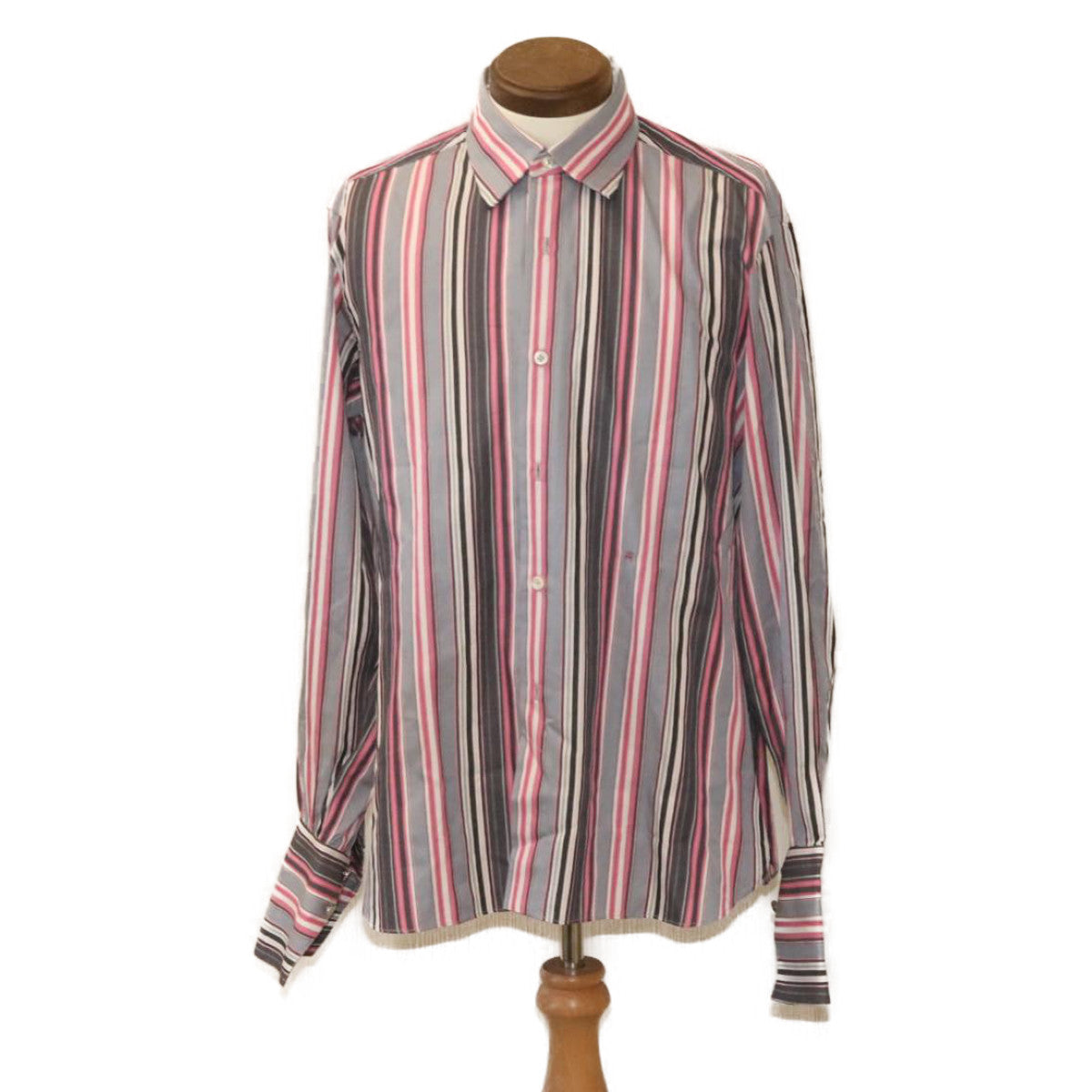 HERMES Stripe Shirt Pink Gray Auth ar5157 - 0