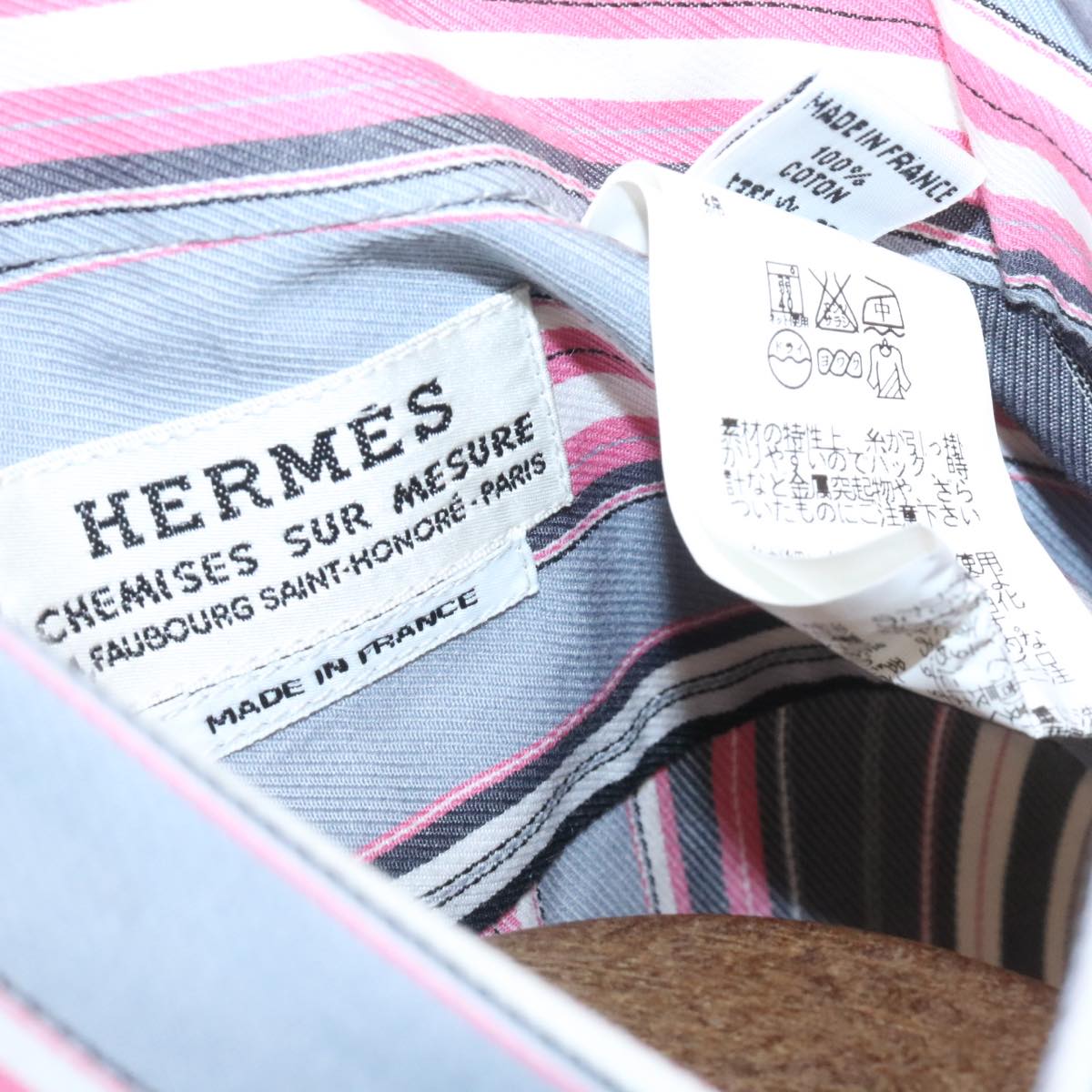 HERMES Stripe Shirt Pink Gray Auth ar5157