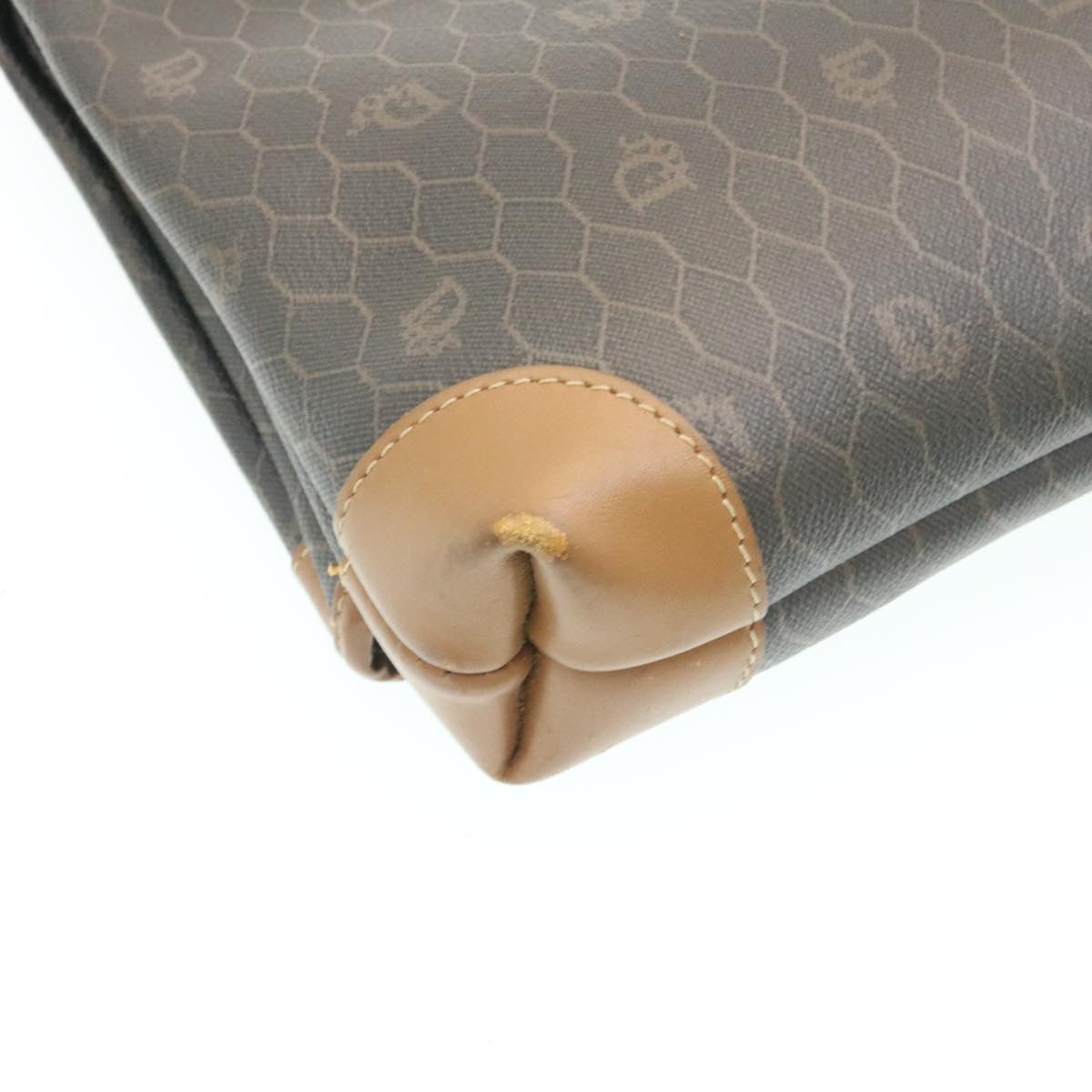 Christian Dior Honeycomb Canvas Clutch Bag PVC Leather Black Auth ar5164