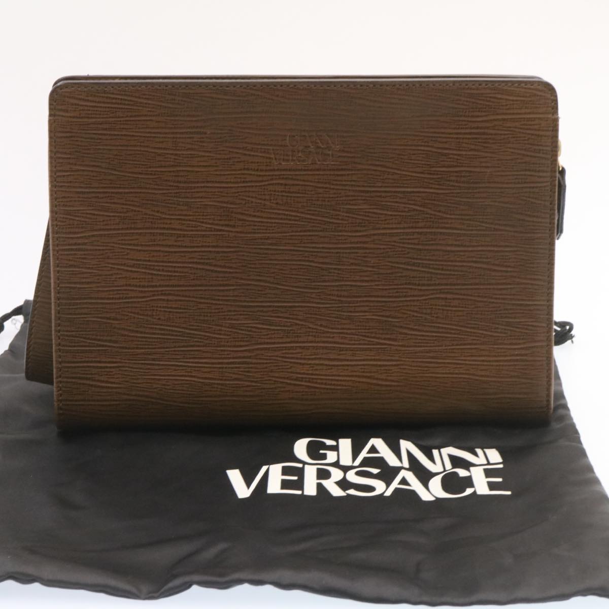 Gianni Versace Clutch Bag Leather Brown Auth ar5200