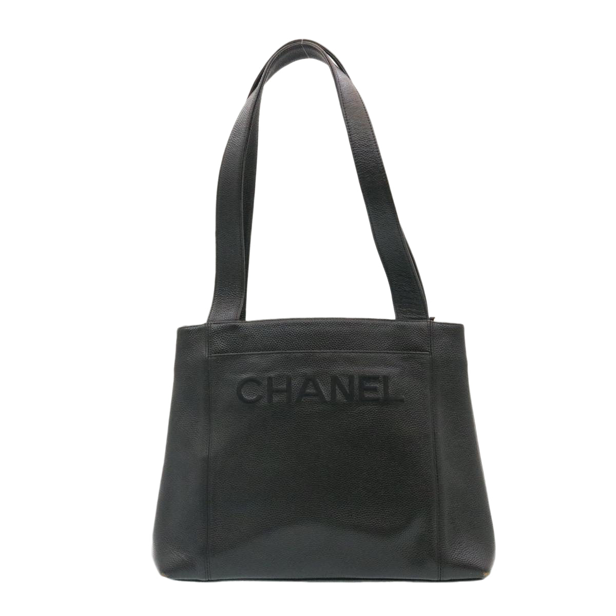 CHANEL Caviar Skin Shoulder Bag Leather Black CC Auth ar5255A