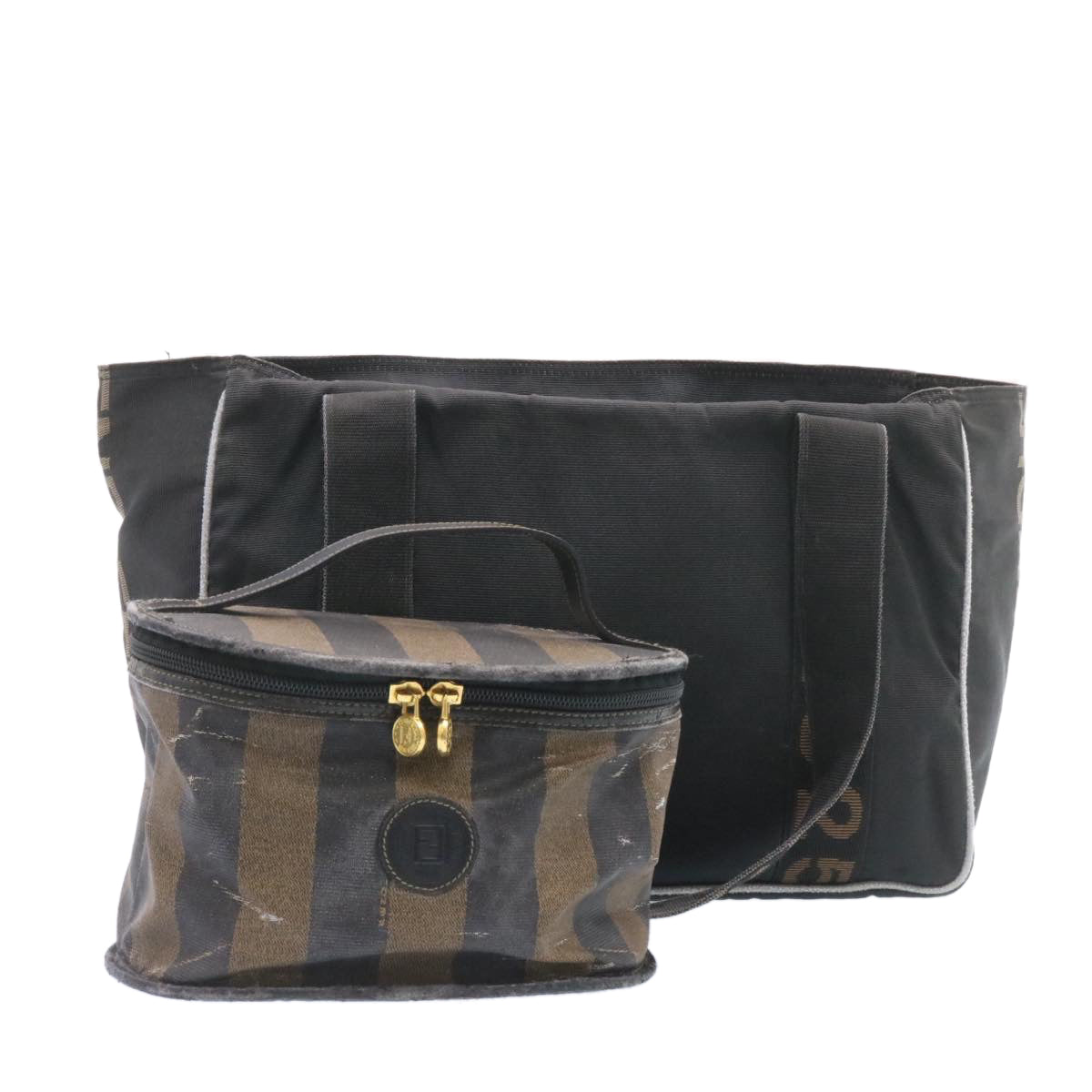 FENDI Shoulder Bag Canvas 2Set Black Brown Auth ar5459