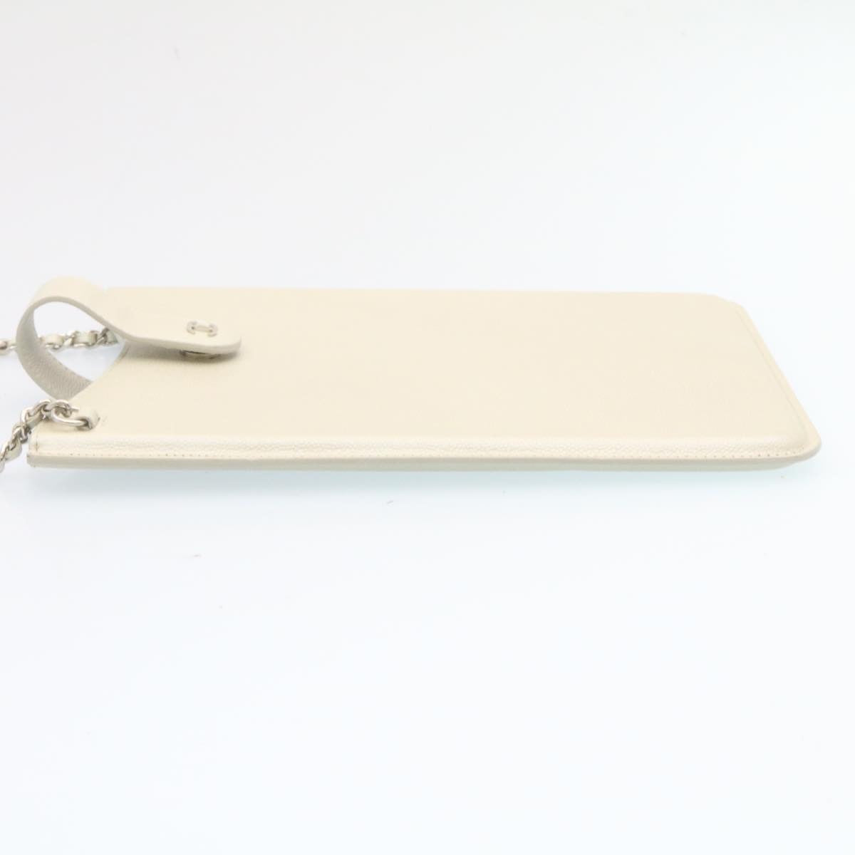 CHANEL Caviar Skin iPad Case Shoulder Bag Leather White CC Auth ar5664A