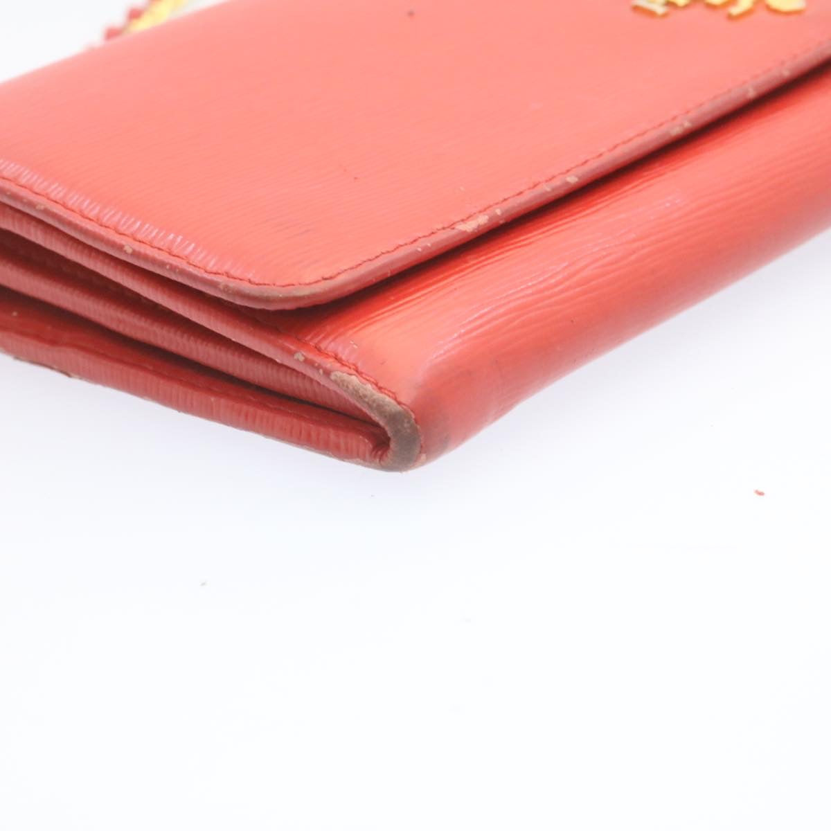 PRADA Chain Shoulder Long Wallet Leather Red Gold Auth ar5709
