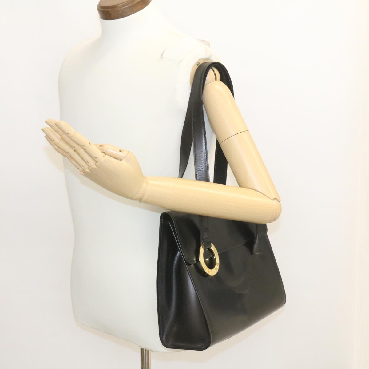 CELINE Shoulder Bag Leather Black Auth ar5783