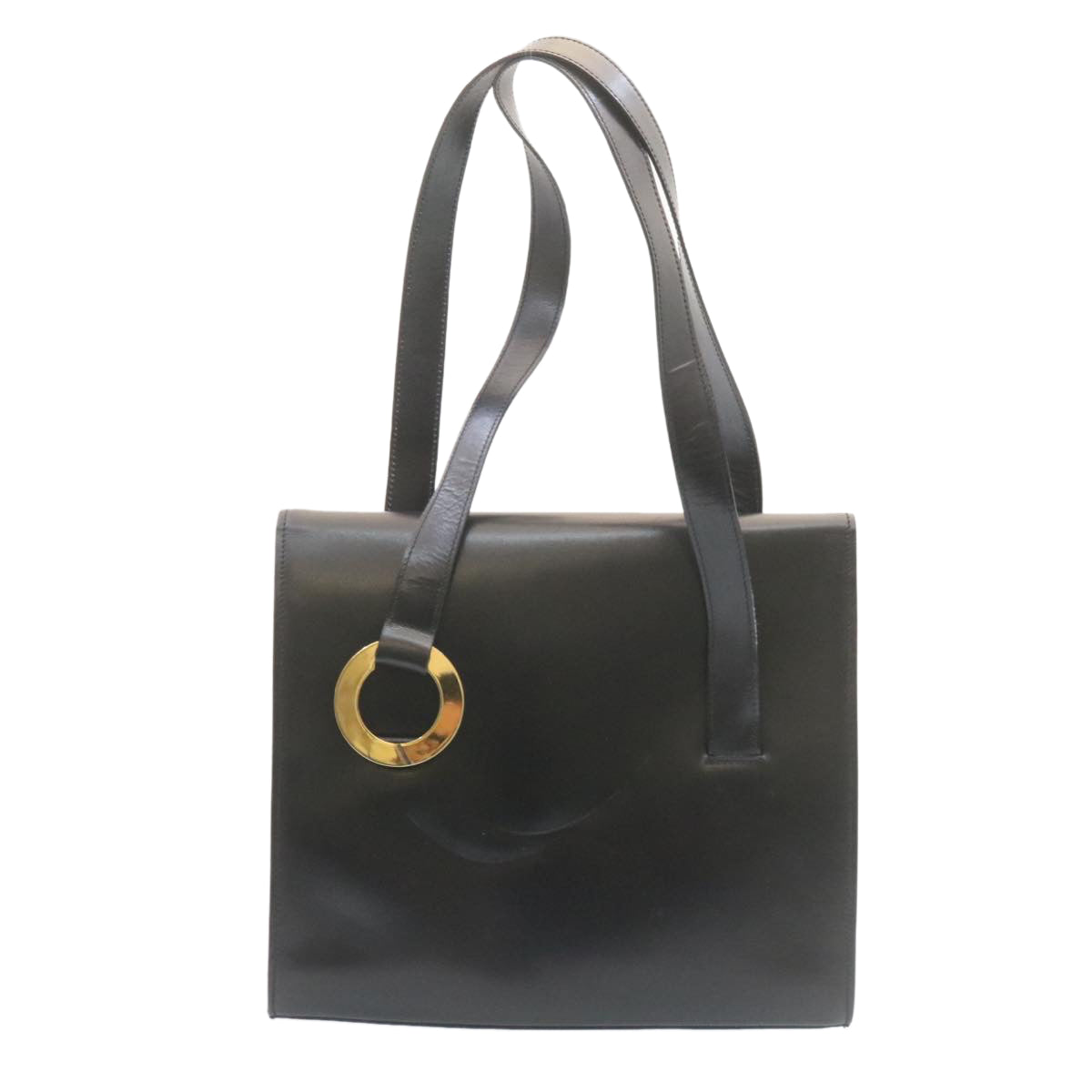 CELINE Shoulder Bag Leather Black Auth ar5783