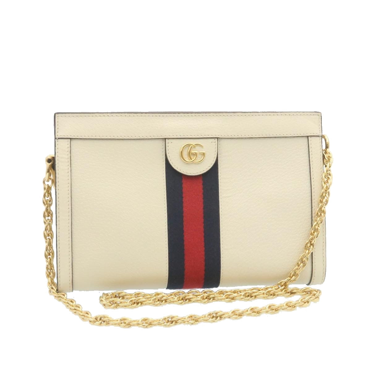 GUCCI Sherry Line Chain Shoulder Bag Leather White Red Navy Auth ar5967