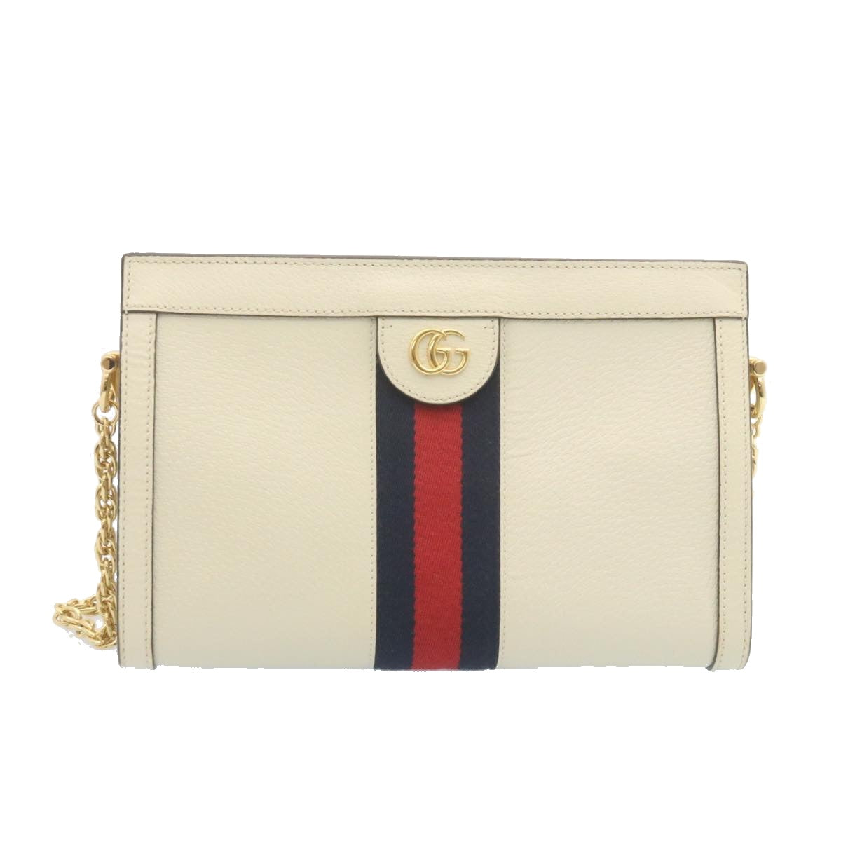 GUCCI Sherry Line Chain Shoulder Bag Leather White Red Navy Auth ar5967