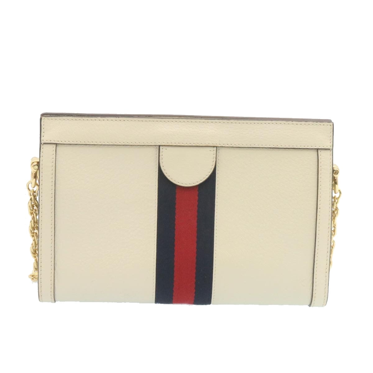 GUCCI Sherry Line Chain Shoulder Bag Leather White Red Navy Auth ar5967 - 0