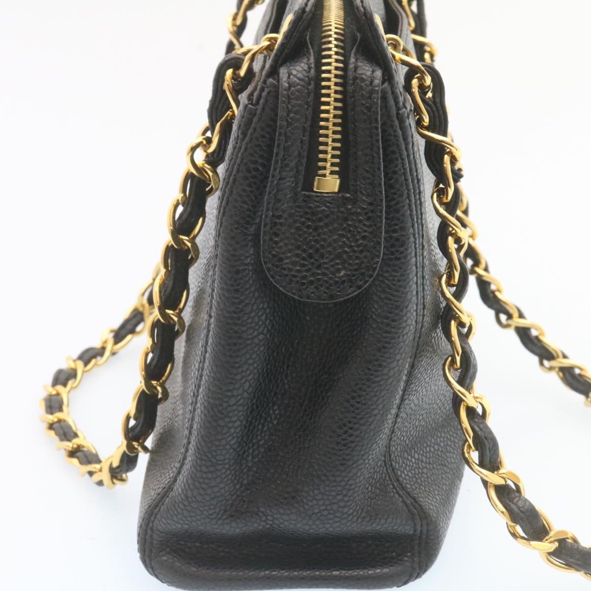 CHANEL Chain Shoulder Bag Caviar Skin Black Gold CC Auth ar5969A