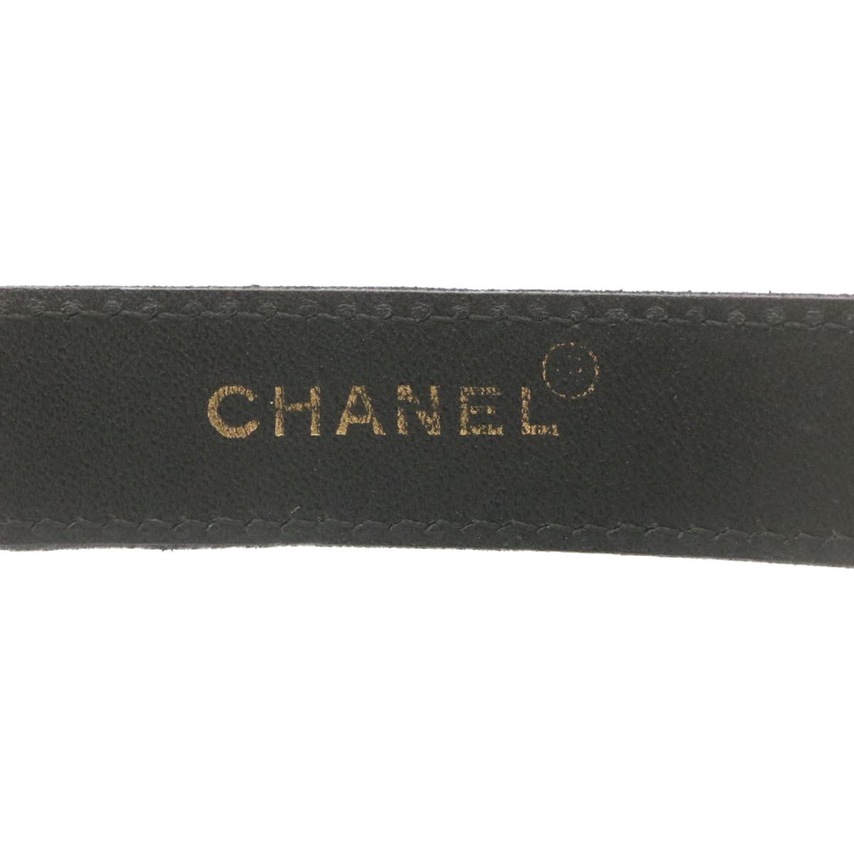 CHANEL Belt Lamb Skin Black Gold CC Auth ar6039