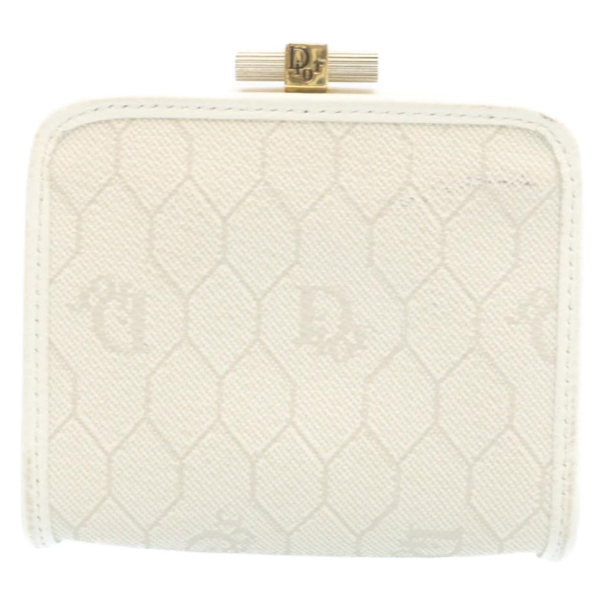 Christian Dior Honeycomb Canvas Coin Purse PVC Leather White Auth ar6087 - 0