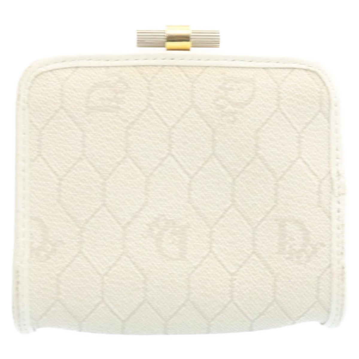 Christian Dior Honeycomb Canvas Coin Purse PVC Leather White Auth ar6087