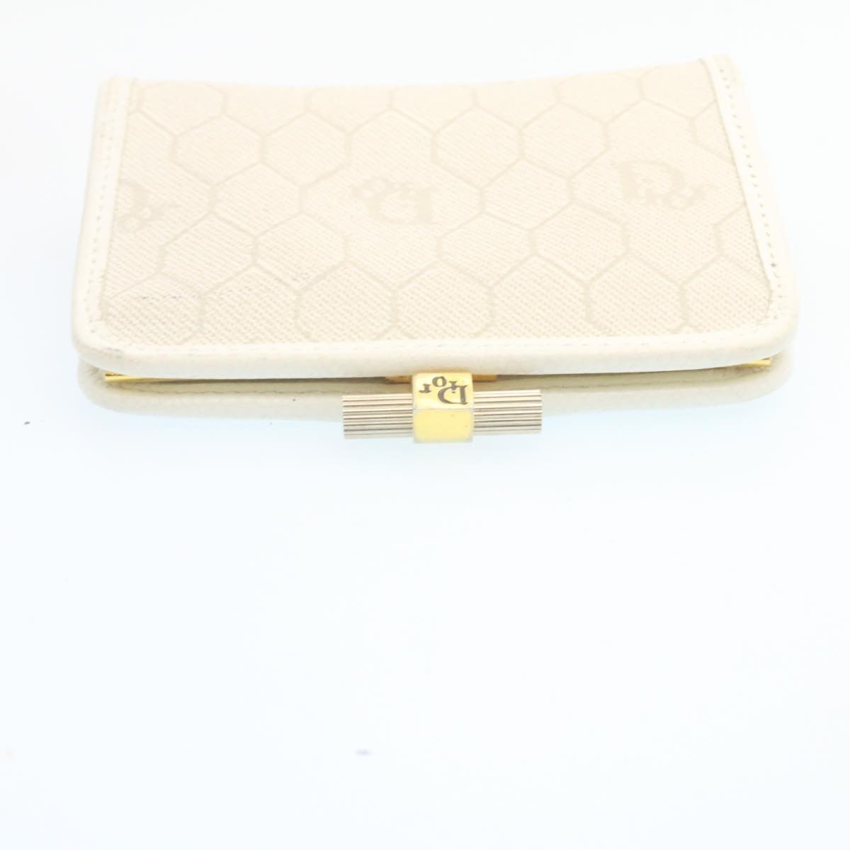 Christian Dior Honeycomb Canvas Coin Purse PVC Leather White Auth ar6087