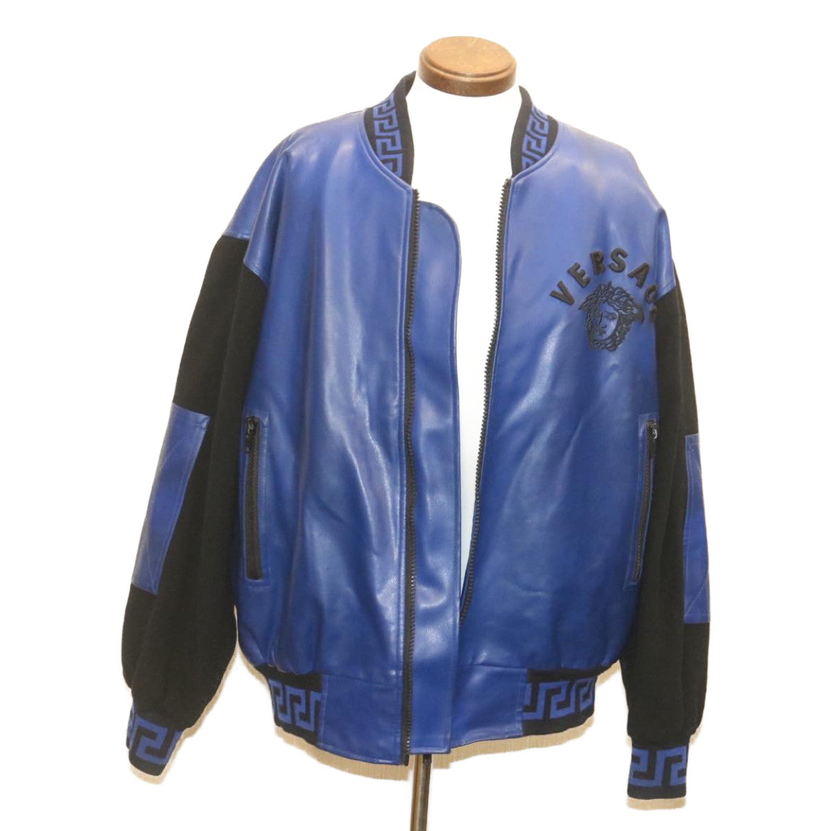 VERSACE CLASSIC V2 Leather Jacket Blue Black Auth ar6270 - 0