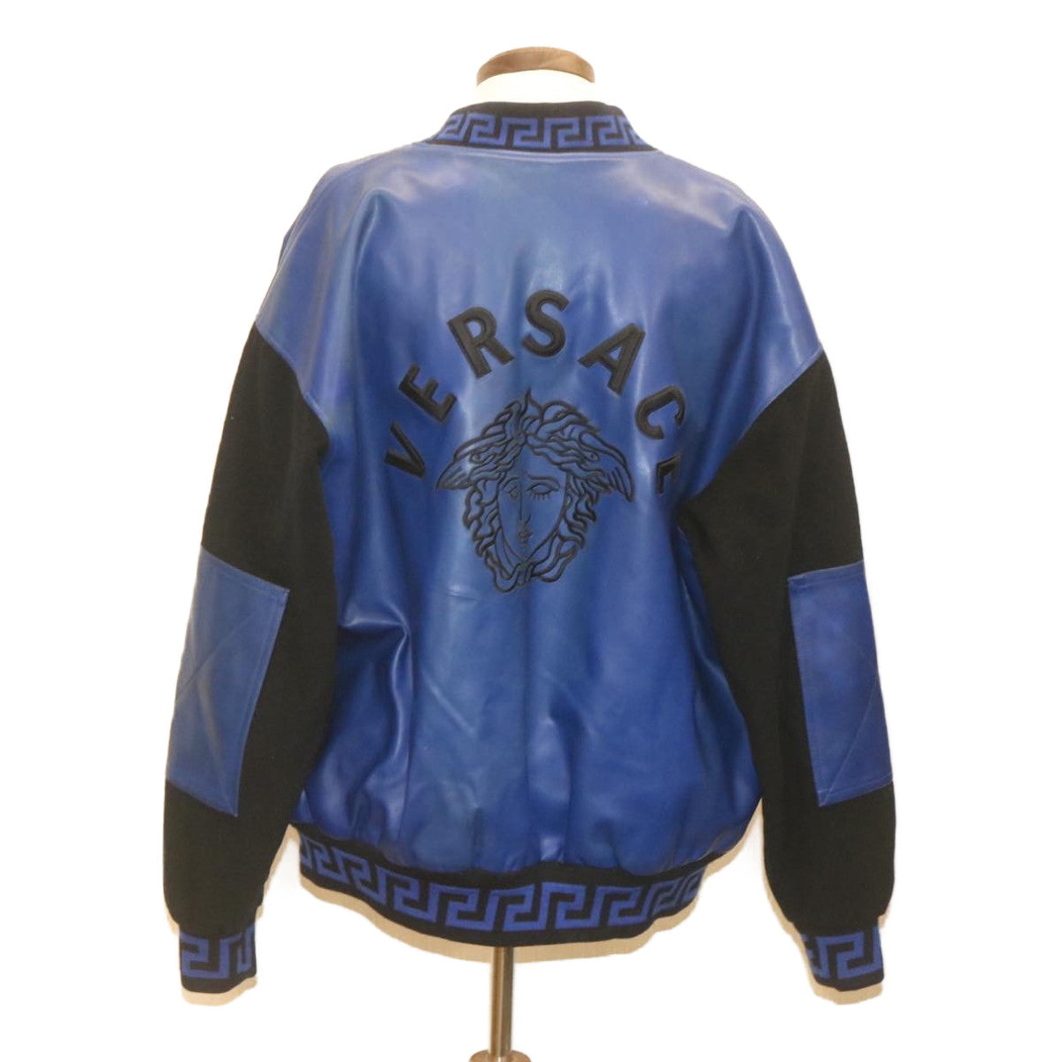 VERSACE CLASSIC V2 Leather Jacket Blue Black Auth ar6270