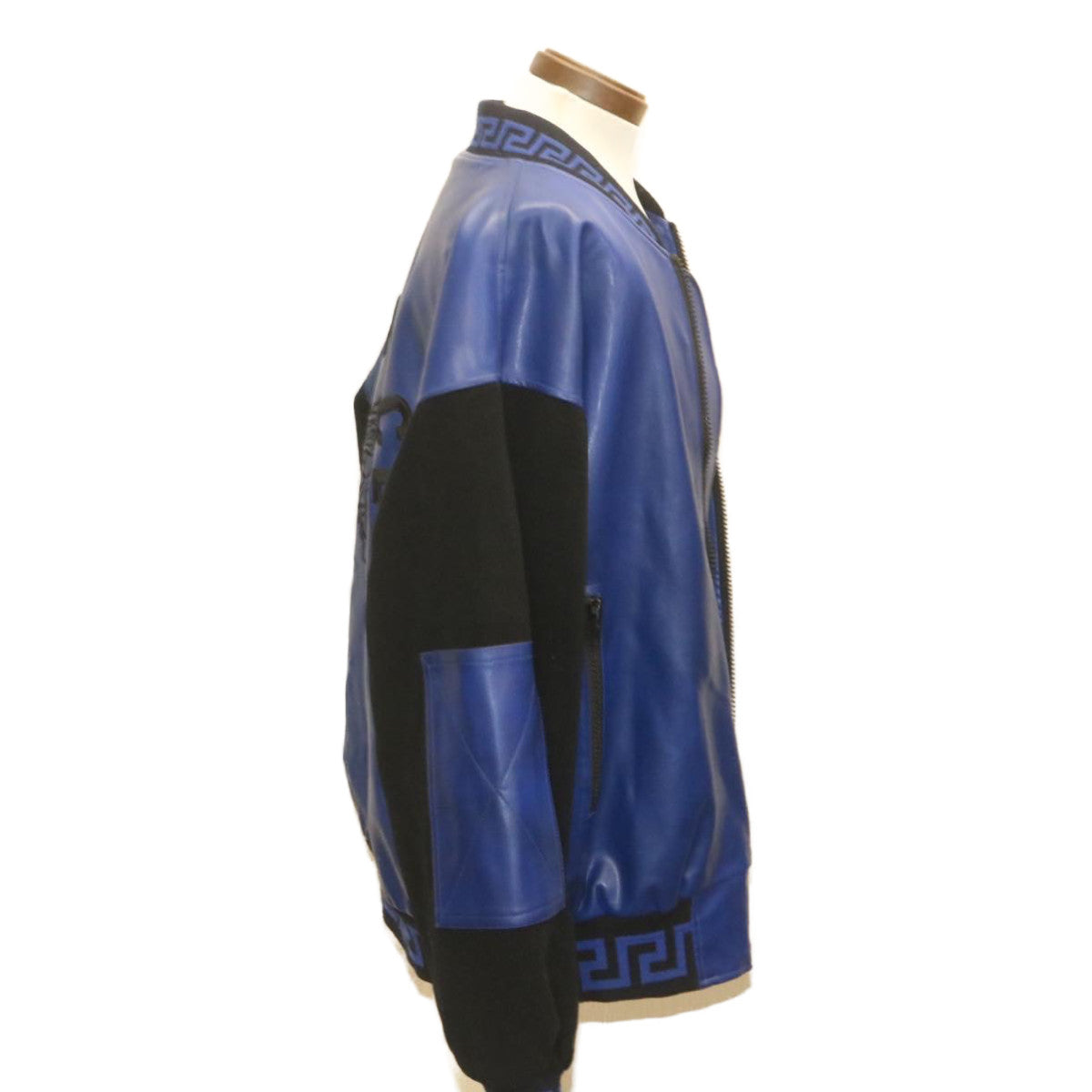 VERSACE CLASSIC V2 Leather Jacket Blue Black Auth ar6270
