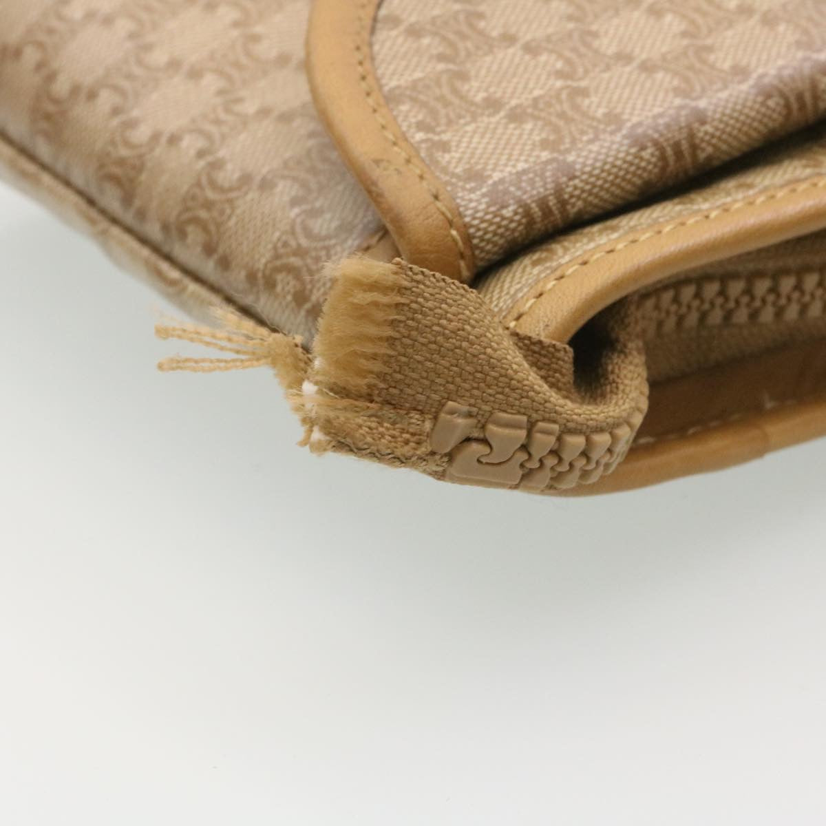 CELINE Macadam Canvas Pouch PVC Leather Beige Auth ar6336