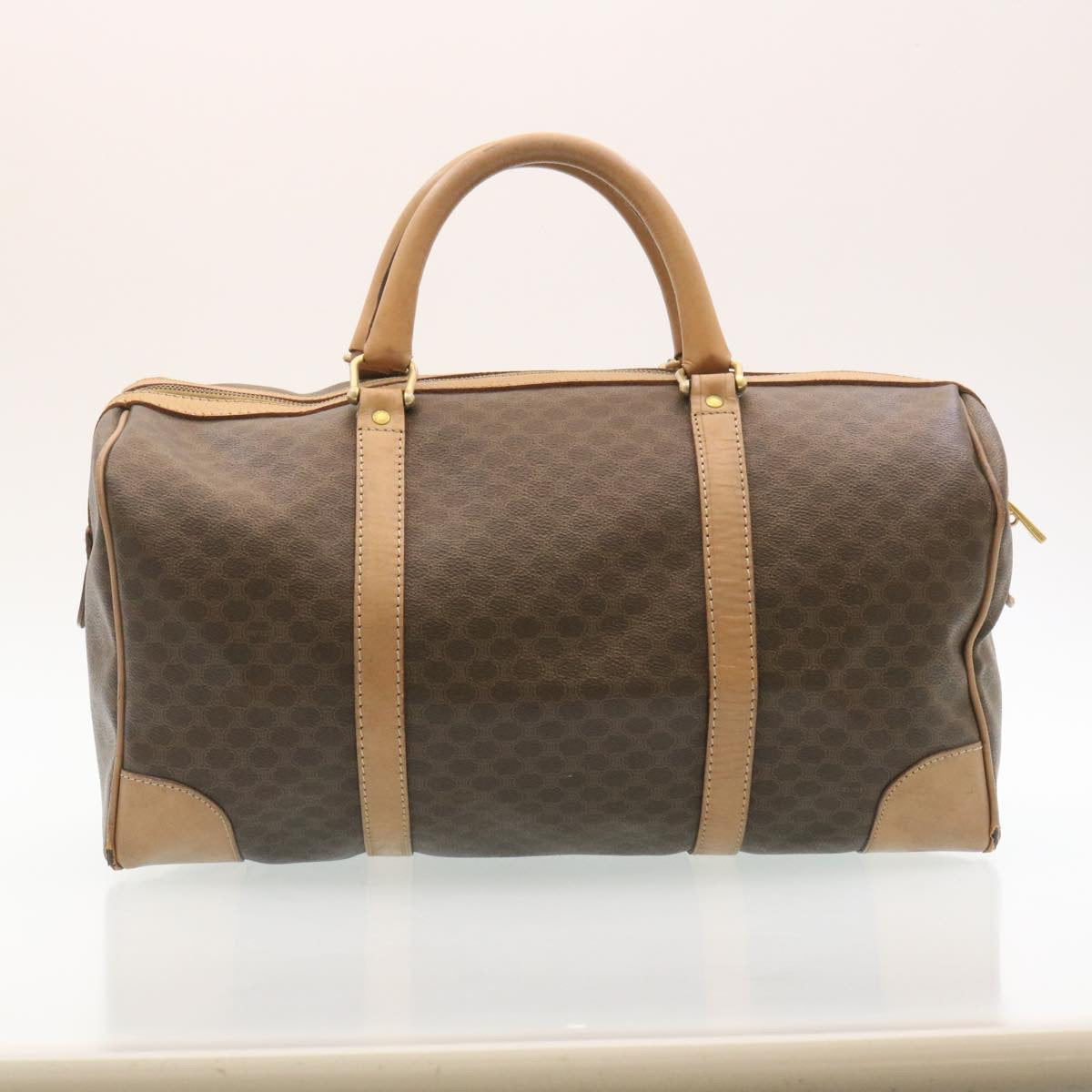 CELINE Macadam Canvas Hand Bag Boston Bag 2Set Brown Beige Auth ar6340