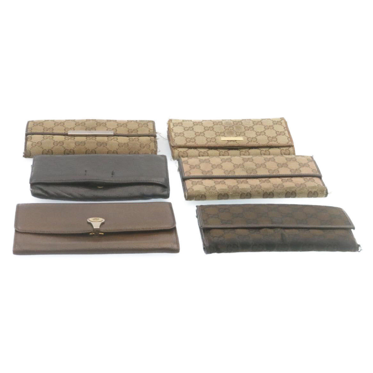 GUCCI GG Canvas Long Wallet Leather 6Set Black Brown Auth ar6414