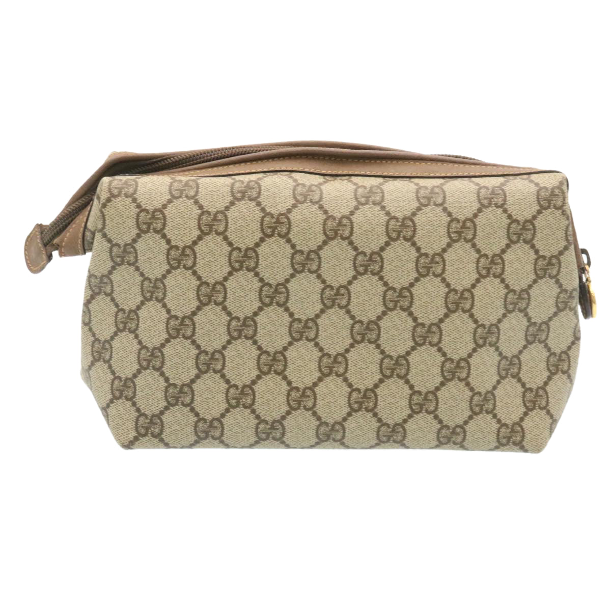 GUCCI GG Canvas Pouch PVC Leather Beige Auth ar6441 - 0