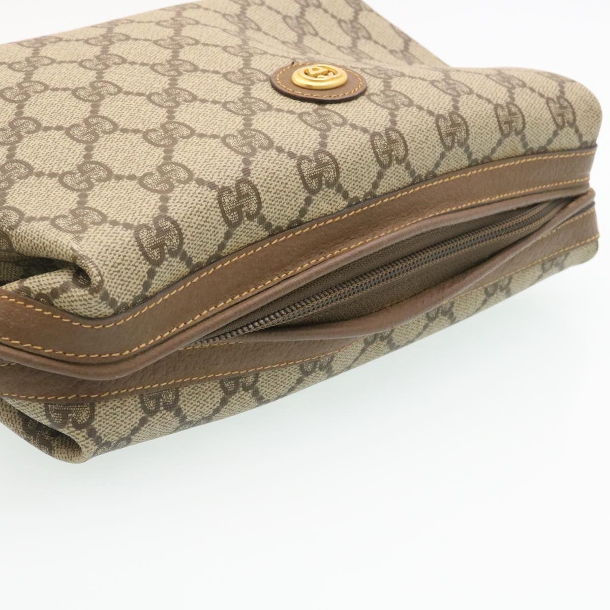 GUCCI GG Canvas Pouch PVC Leather Beige Auth ar6441
