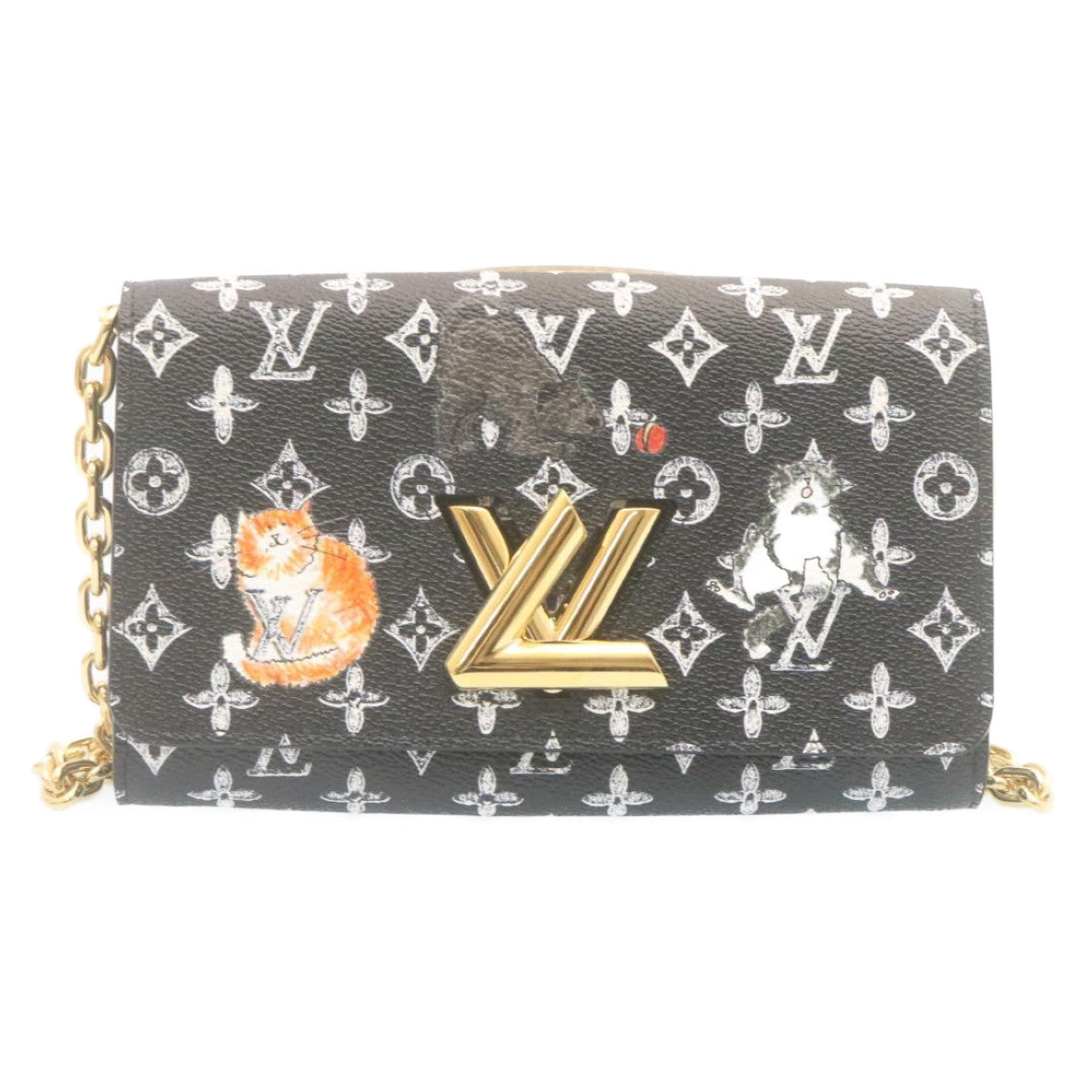 LOUIS VUITTON Monogram Cat Portefeuille Twist Chain Wallet M63888 Auth ar6463