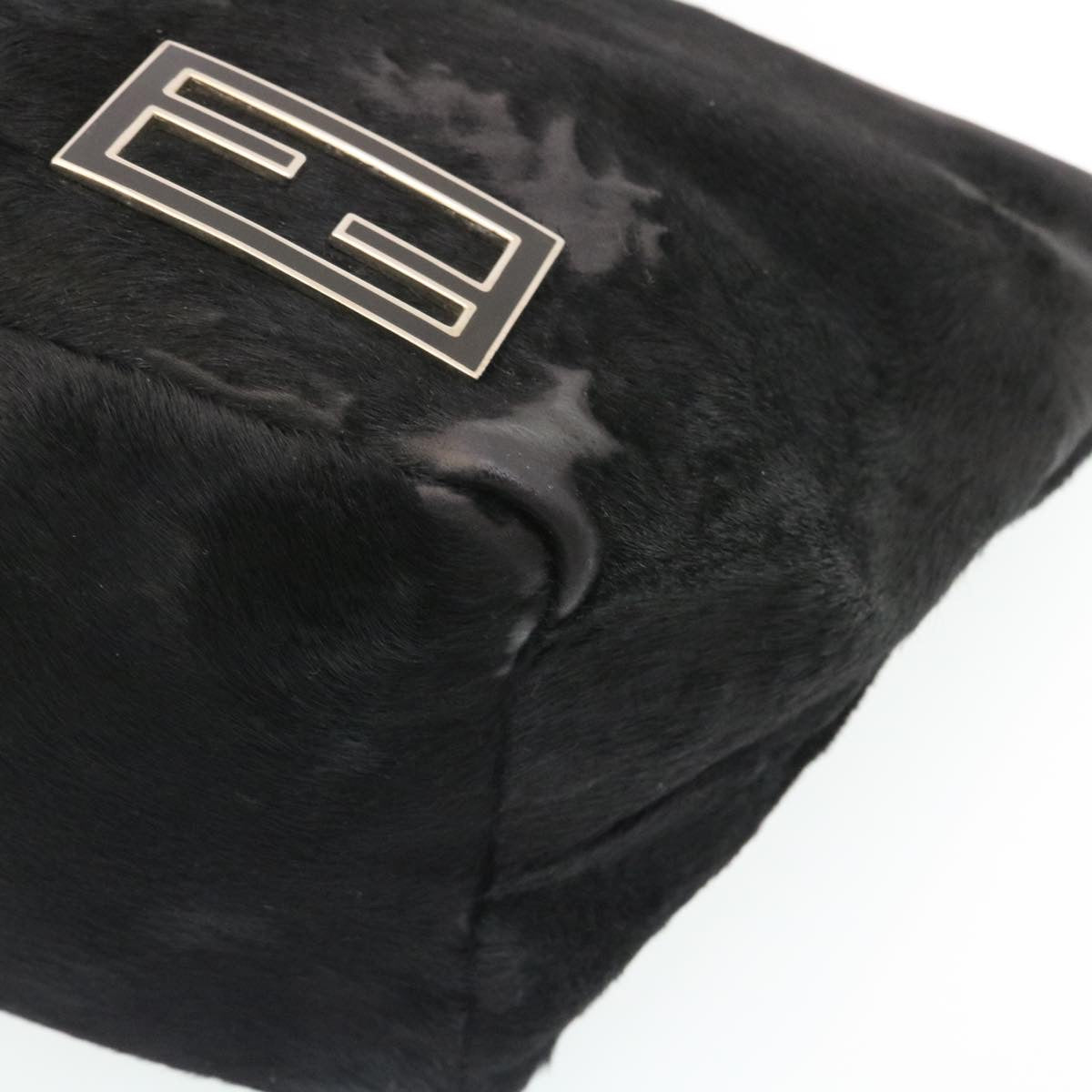 FENDI Hand Bag Unborn Calf SkinLeather Black Auth ar6571