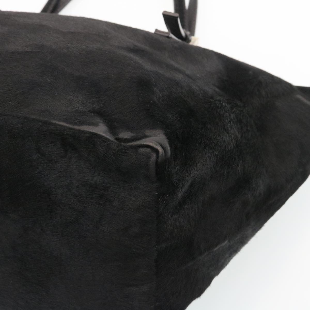 FENDI Hand Bag Unborn Calf SkinLeather Black Auth ar6571