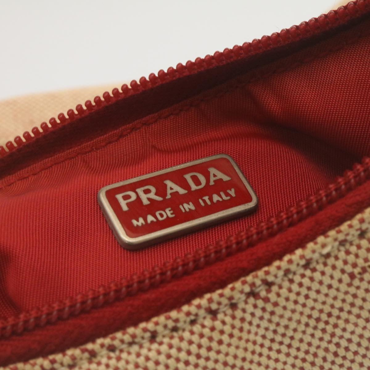 PRADA Hand Bag Canvas Beige Red Auth ar6592