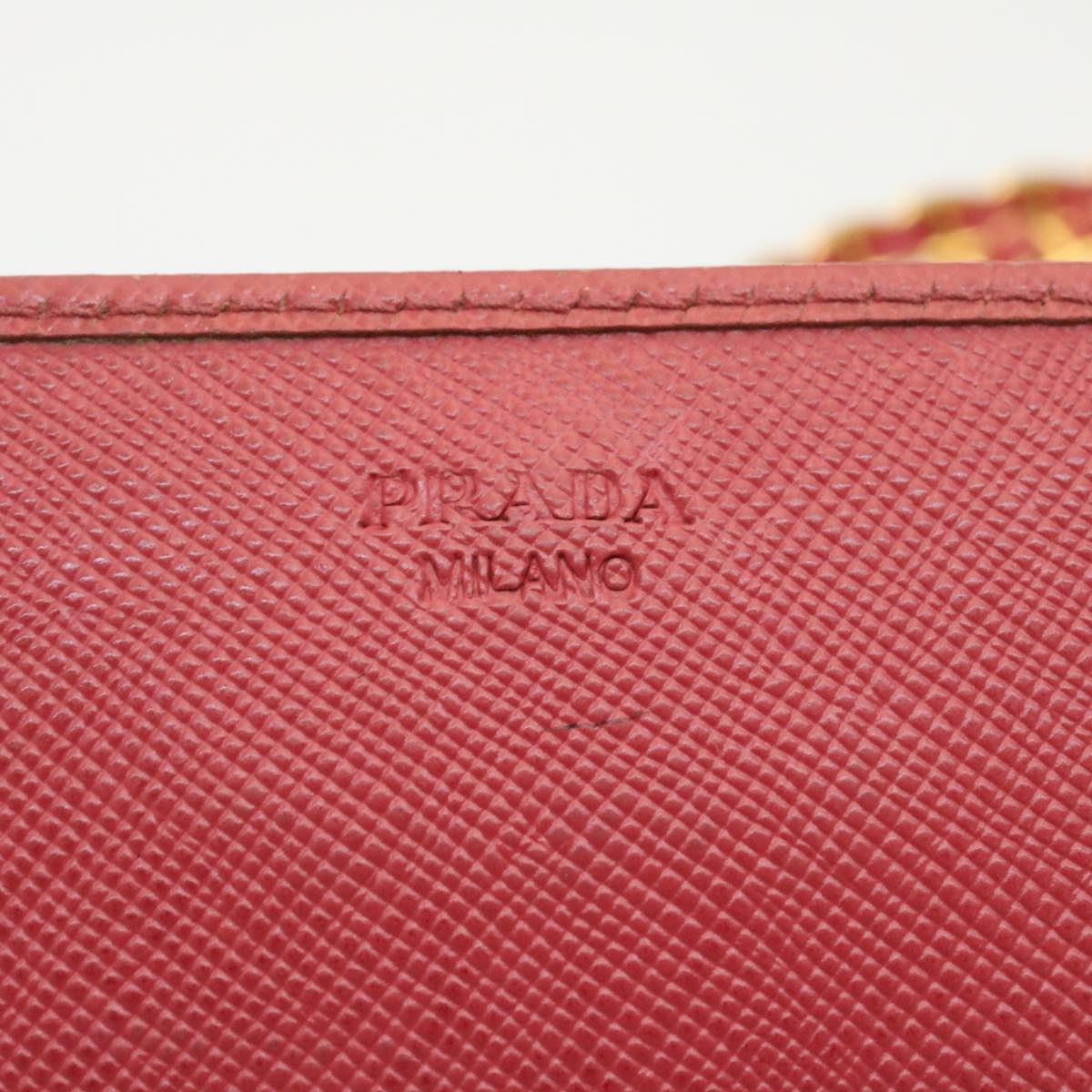 PRADA Safiano Leather Chain Wallet Pink Auth ar6601