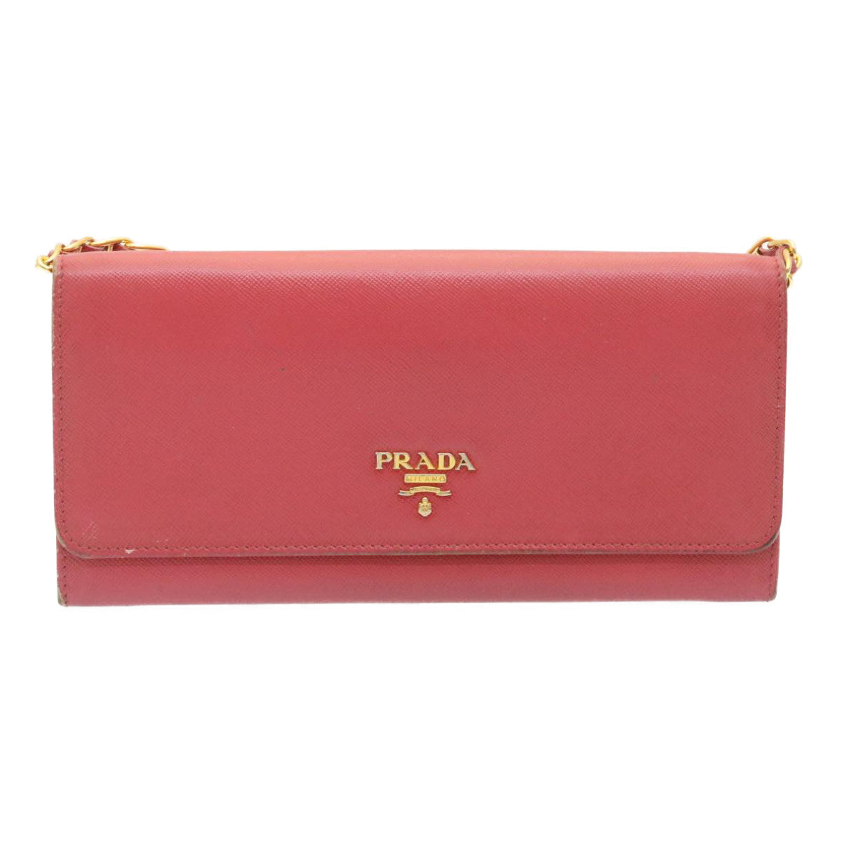 PRADA Safiano Leather Chain Wallet Pink Auth ar6601