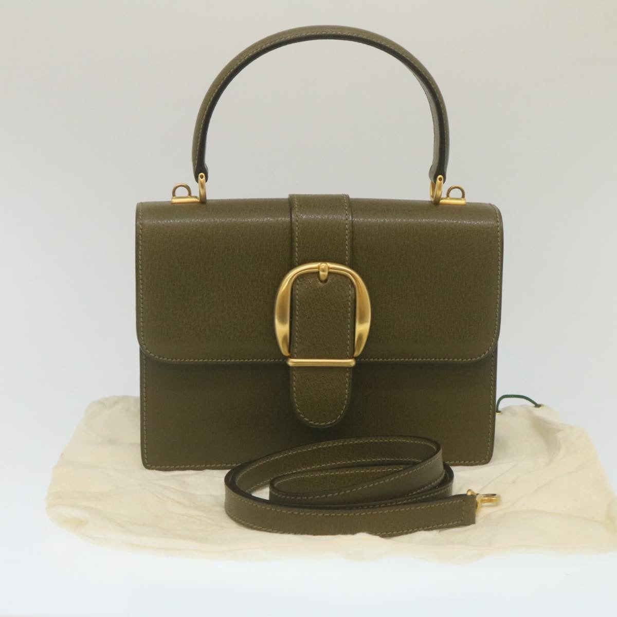 GUCCI Hand Bag Leather 2Way Green Auth ar6613