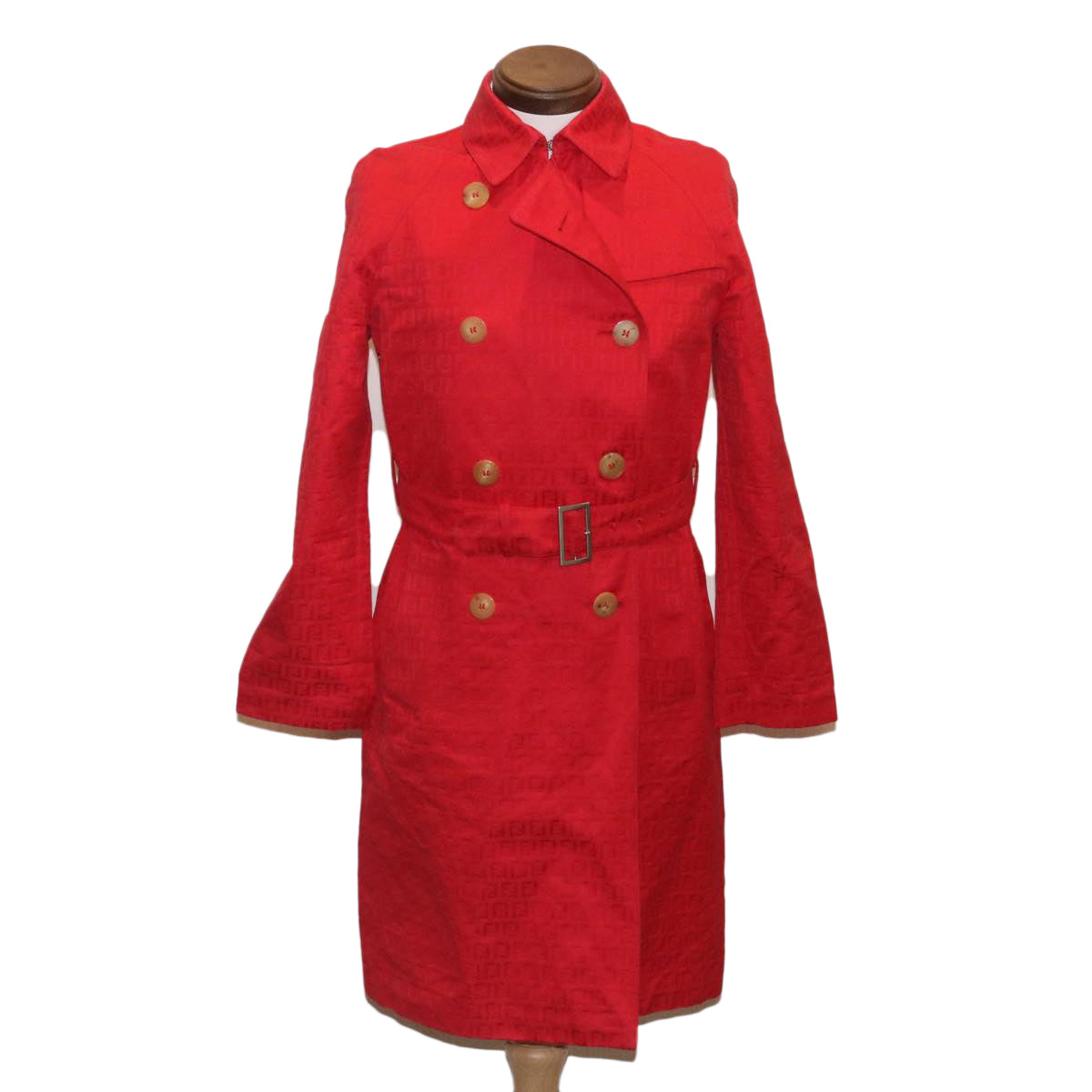 FENDI Zucchino Canvas Long Coat Jacket Red Auth ar6698 - 0