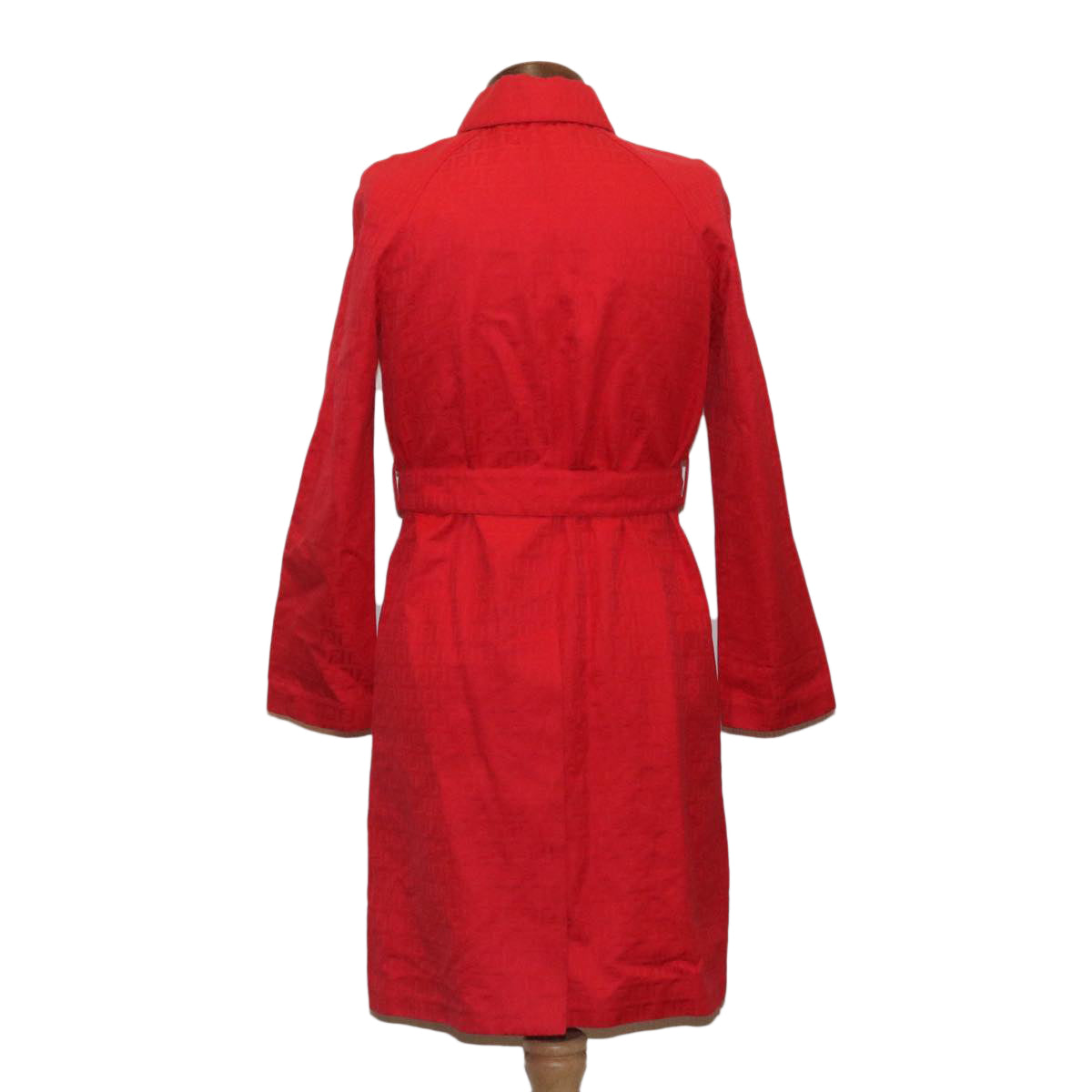 FENDI Zucchino Canvas Long Coat Jacket Red Auth ar6698