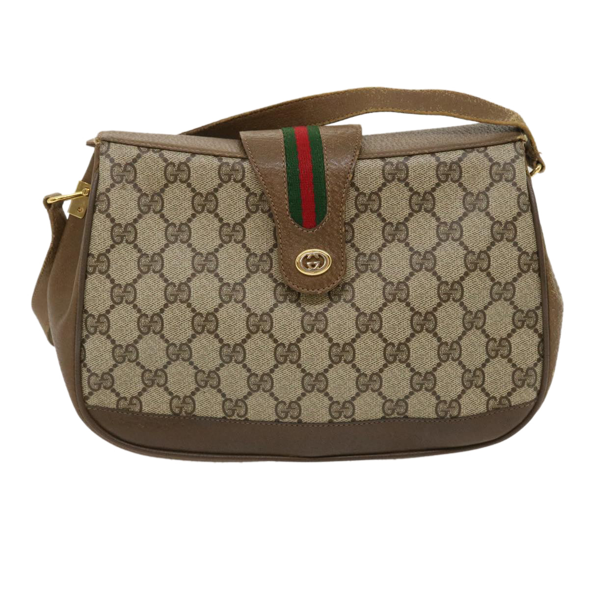GUCCI Web Sherry Line GG Canvas Shoulder Bag Beige Red Green Auth ar6721