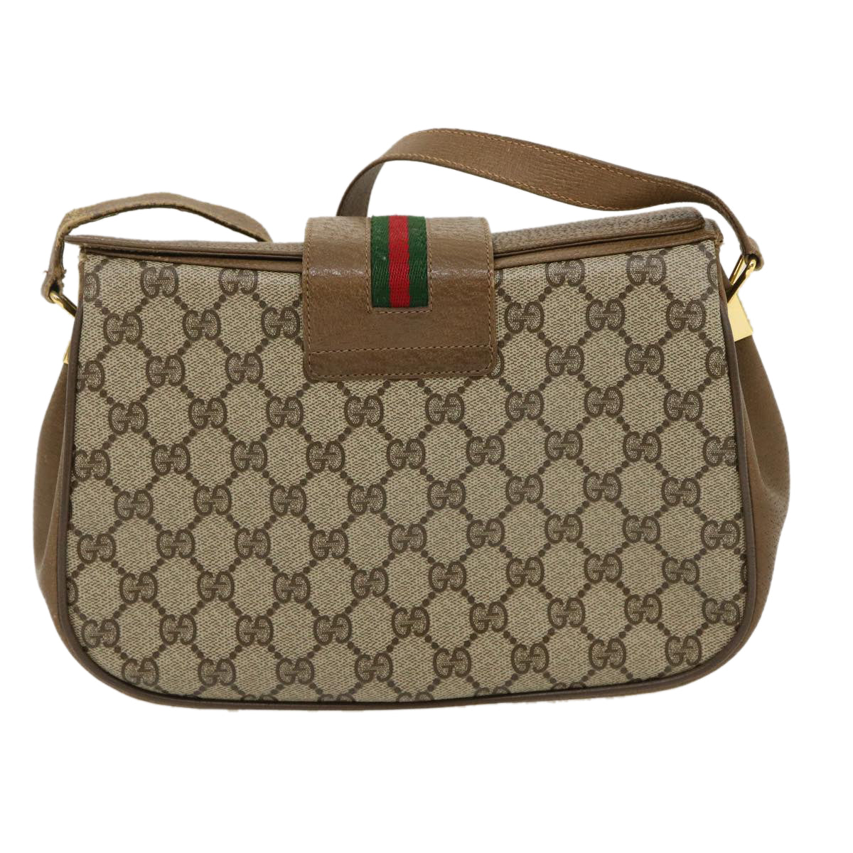 GUCCI Web Sherry Line GG Canvas Shoulder Bag Beige Red Green Auth ar6721 - 0