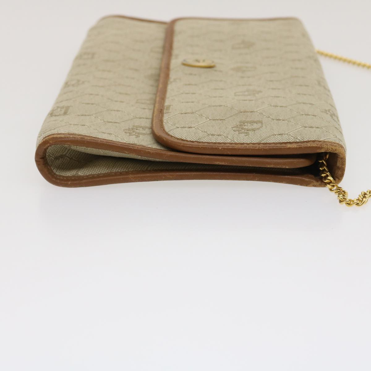Christian Dior Honeycomb Chain Shoulder Bag Canvas Beige Auth ar6776