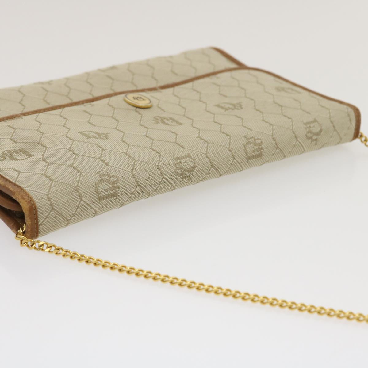 Christian Dior Honeycomb Chain Shoulder Bag Canvas Beige Auth ar6776